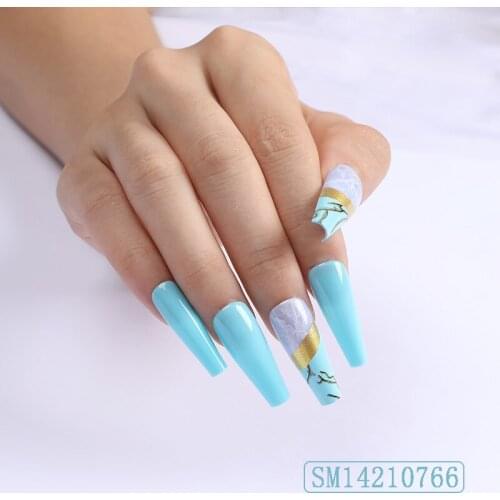 24 Pcs Marble Bronzing French False Nails Ballet Coffin Nail Art Nail Powder Tools For Manicure Decoration Accessories TZ05