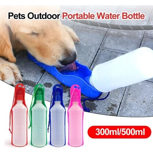 300ml/500ml Dog Water Bottle Outdoor Travel Drinking Water Feeder Bowl Foldable Plastic Portable Water Bottle Dogs Pet Supplies