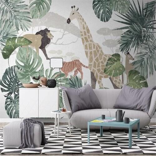 Milofi customized 3D large wallpaper mural Nordic tropical plants animal giraffe TV background wall mural