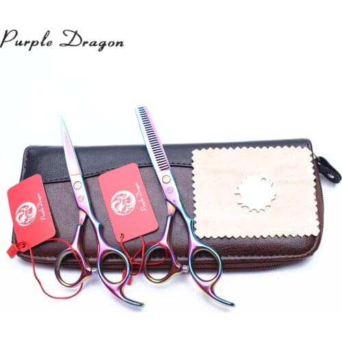 5.5" Purple Dragon JP Stainless Multi-color Straight Scissors Thinning Shears Pet Scissors Grooming Scissors Dog Scissors Z1005