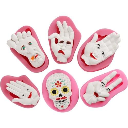 6PCS Skull Face 3D Christening Mould Halloween Fondant Cake Decoration Silicone Molds Cupcake Baking Tools H762