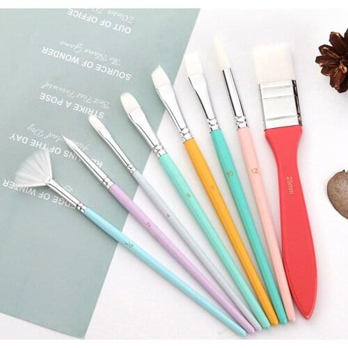 8Pcs Paint Brushes Set Nylon Hair Painting Brush Short Rod Oil Acrylic Brush Watercolor Pen Professional Art Supplies