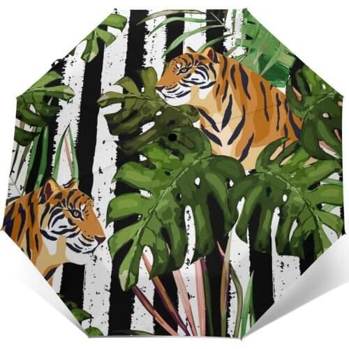 Automatic Umbrella Rain Women Three-folding Umbrella Forest Tigers Windproof Umbrella Female Waterproof parasol