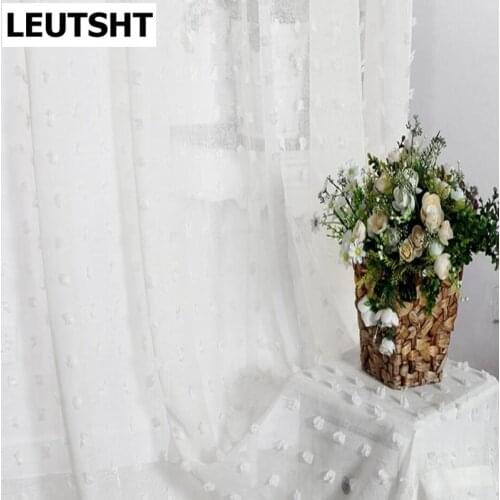 White Lace Curtains Sheer for Living Room Bedroom 3D Plush Point Tulle Curtain for Window Custom Panel for Kitchen Drape