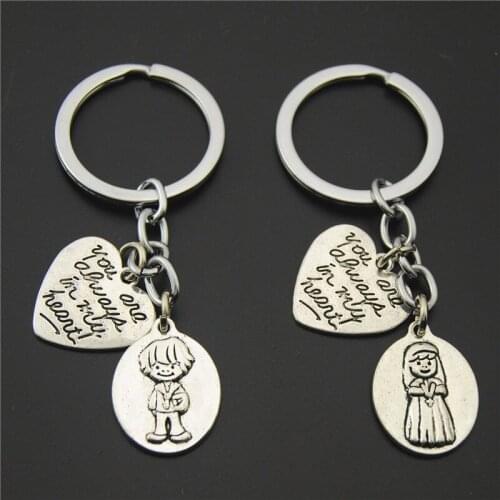 FREE SHIPPING BY DHL 100pairs/lot New Boy and Girl Couple Keychains You Are Always in My Heart Keyrings for Lovers Gifts