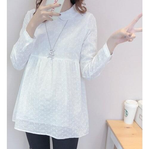 Maternity Blouses White Shirts for Pregnant Women Fashion Doll Collar Maternity T Shirt Pregnancy Clothes 2018 New Spring Summer
