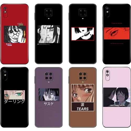 Black tpu Case For Xiaomi Redmi 7A 8 8A 9 9A Case Redmi Note 8T Note 8 Pro T Note 9 9S 9 Pro Sad Japanese Anime Aesthetic Custom