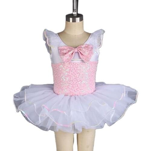 Kids Ballet Tutus Dance Show Costume Sequin Lace and Spandex Bodice with Layers of White Tutu Skirt Performance Dresses 20185