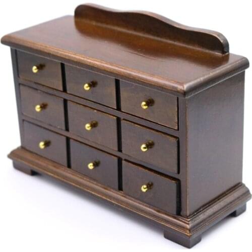 G07-X049 children baby gift Toy 1:12 Dollhouse mini Furniture Miniature rement Doll accessories retro style Nine drawer cabinet