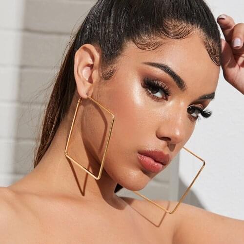 Docona Vintage Big Hollow Geometric Hoop Earrings for Women Statement Gold Color Square Earrings Charms Jewelry Party Gift 18053