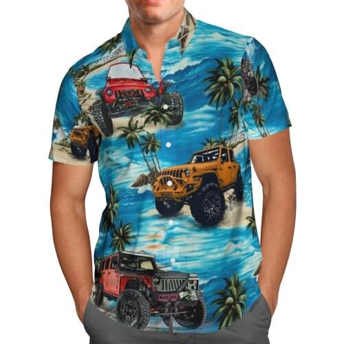 Car 3D Print Beach Hawaiian 2021 Summer Blue Shirt Short Sleeve Shirt Streetwear Oversized 5XL Camisa Social Chemise Homme J023