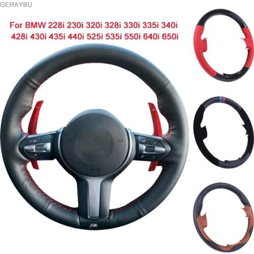 GERAYBU Custom DIY Leather Hand-sewn Car Steering Wheel Cover For BMW 228i 230i 320i 330i 335i 430i 435i 525i 535i 550i 650i