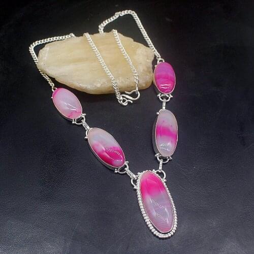 Hermosa Jewelry Wonderful Charms Botswana Agatee Fashion Silver Color Chain Necklace for Women Ladies Gift 20 Inch FQ21