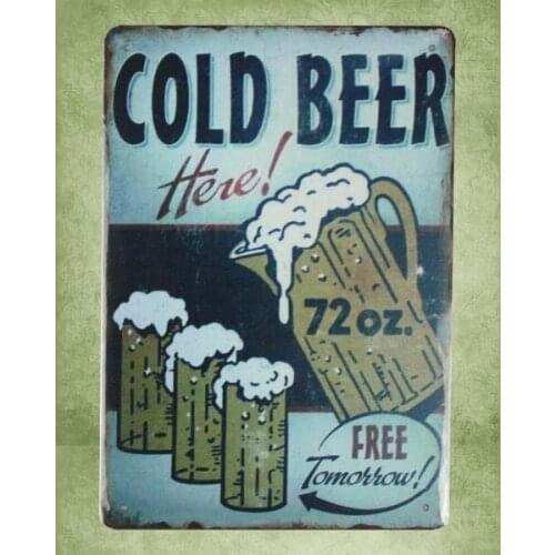 Cold Beer here cafe bar pub tin metal sign pop shop metal wall art