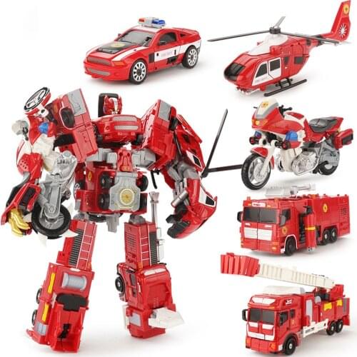 5 IN 1 Alloy Transformation Toy Boy Cool Action Figure Deformation Robot Car Model Children Ladder Fire Truck Kids Toys CT0150