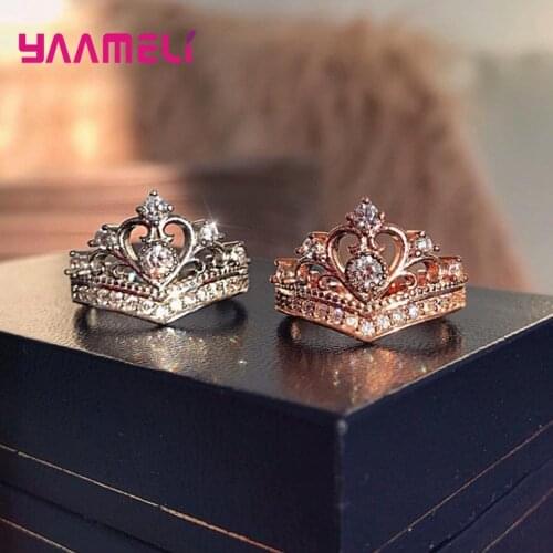 Queen Princess Crown Band Rings for Women Female Solid 925 Sterling Silver AAA Cubic Zircon Handmade Wedding Engagement Jewelry