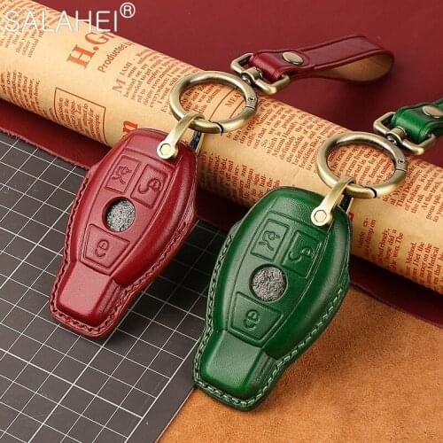 Top Layer Leather Car Key Case Full Cover For Mercedes Benz Class W205 E Class W212 A B C S GLC GLA GLK CLS GLR SLK AMG Interior