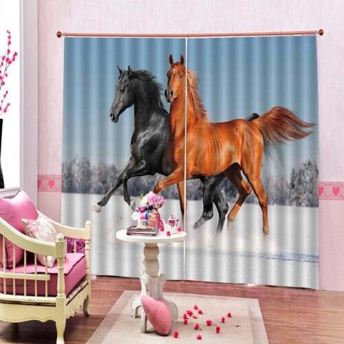 Beautiful Photo Fashion Customized 3D Curtains Brown horse animal High quality custom 3d curtain fabric