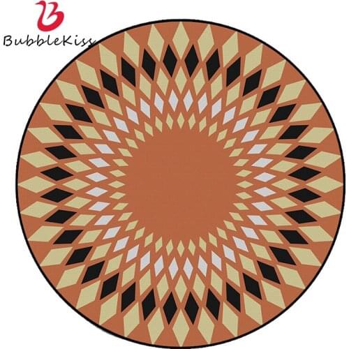 Bubble Kiss Round Rugs And Carpets For Living Room Home Orange Diamond Pattern Floor Mat Bedroom Bedside Area Anti Slip Foot Pad