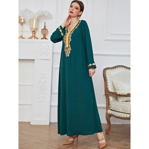 Muslim Dress Islamic Maxi Abaya Embroidery Dubai A-line Long Dresses Women Spring Ankle Length Plus Size Moroccan Kaftan 2020
