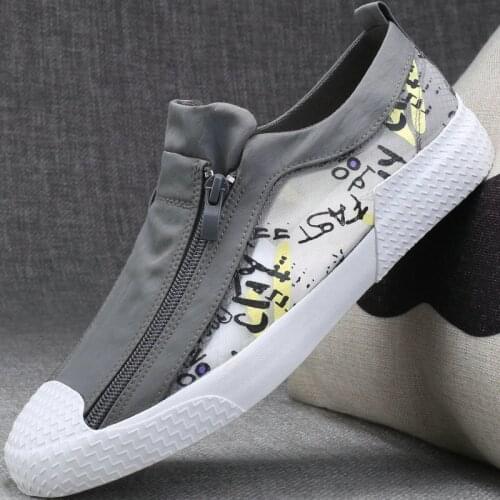 Male Slip On Driving Loafers Breathable Footwear Men Casual Shoes Double zipper Men Shoes Sneakers Flats Canvas shoes A23-48