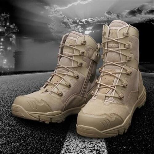 Mens Tactical Military Boots Desert Boots Anti-skid Wear-resistant Combat Work Boots for Hiking