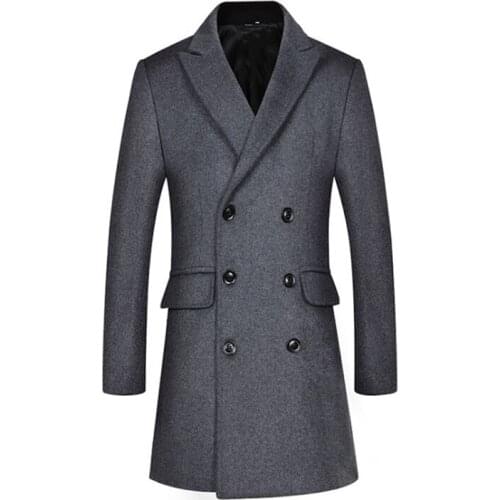 Men New Thick Pea Coat Male Woolen Overcoats Autumn Winter Men Wool Blends Coat Double Breasted Long Trench Coat Coats for Men