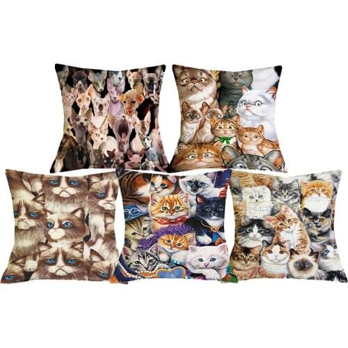 Hairless Cat Pet Animal Print Poster Sofa Throw Cover Durable Linen Fabric Cushion Covers Decor Square Pillows Accessories Gifts