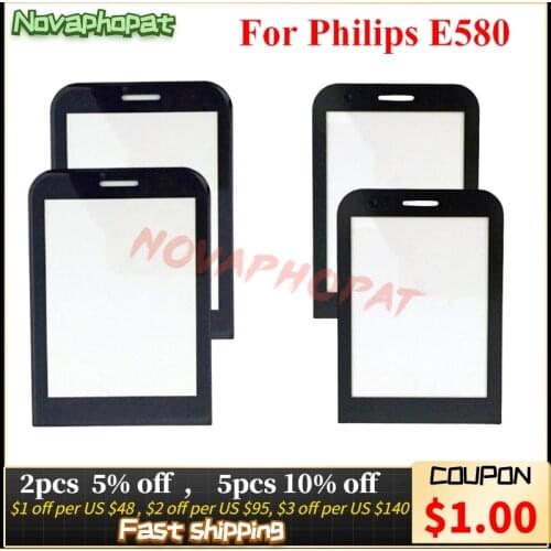 Novaphopat New Black Glass Screen For Philips Xenium E580 CTE580 Glass lens Panel (not touch screen Sensor) + tracking