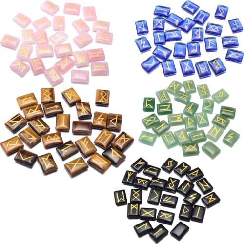 Wholesale Natural tiger eye Stone Viking Runes Amulet Set Reiki Healing Crystals Divination Tumbled rectangle Stones