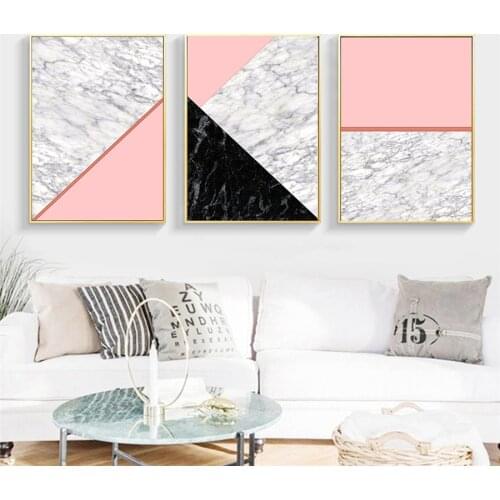 Modern Geometric Grey Marble Pink Canvas Painting Poster Prints Wall Art Pictures Gallery for Living Room Interior Home Decor