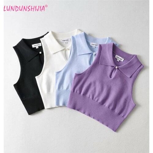 LUNDUNSHIJIA Hot Sale 2021 Summer Women Sexy Knitting Tops Fashion Short Style Sleeveless Tank Tops 4 Colors