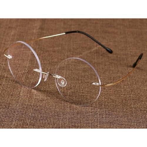 Vintage Round Memory Titanium Rimless Flexible Eyeglass Frames Myopia Men Women Glasses Spectacles Rx able Super Light