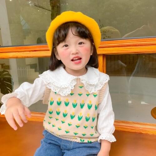 2020 Kids Girls' Flower Sweater Vest Childrens Sweaters Wear Knitted Vests for Kid Girls Jacket Sleeveless Fall Knitting Coat