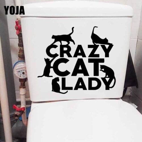 YOJA 24.1X20.6CM Crazy Cat Lady Wall Decal Toilet Seat Sticker Home Decor Pet Cat T5-0257