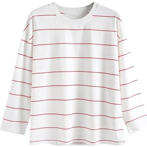 Long Sleeve T Shirt Women Spring Autumn Tops Striped Base Tees Female Casual Round Neck T-Shirts