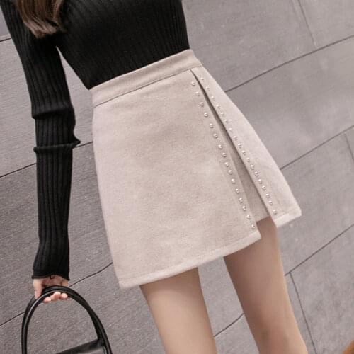 High Fashion Rivet Woolen Skirt Women High Waist Irregular Side Split Short Mini Skirts Harajuku faldas verano Plus Size XXL