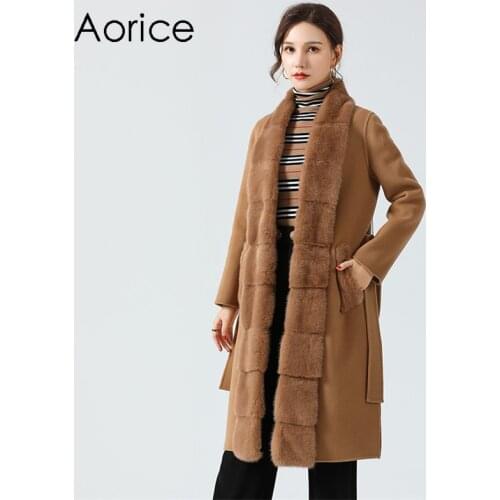 Aorice Women Winter Mink Fur Parka Coat Jacket 2020 New Real Mink Fur Trim Long Trench Coats Jackets Z20121