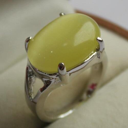 Fancy jewelry ladys favorite yellow jade silver plated ring 7/8/9