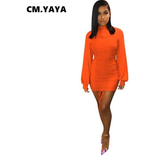 New 2019 spring women sexy tie up lantern long sleeve stand neck mini midi dress night party dresses vestidos LM9032