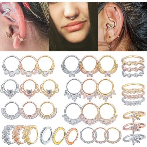 ZS 13 Style Round Nose Rings 20G CZ Crystal Nose Piercing For Women Girl Hoop Septum Ring Ear Helix Cartilage Piercings Jewelry