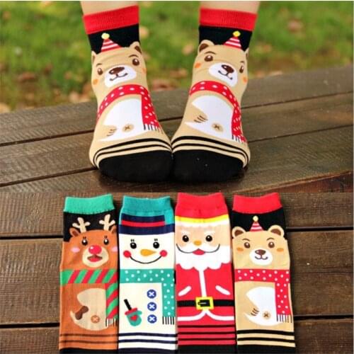 1 Pair Woman Socks Christmas Calcetines De La Mujer Santa Claus Cotton Cartoon Cute Socks Women Girls Kobieta Skarpetki Damskie