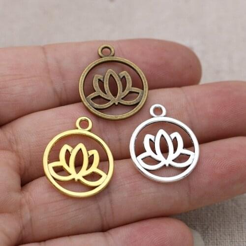 10PCS Antique Silver Plated Yoga Lotus Charms Pendants for Jewelry Making Bracelet DIY Handmade Jewelry Accessories 24x20mm