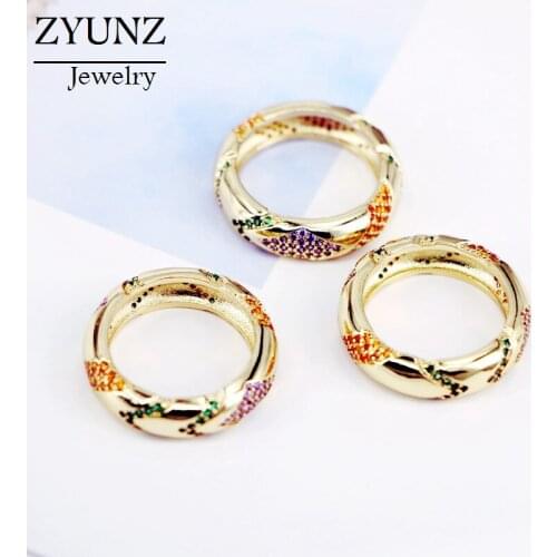 4PCS, Fashion Rainbow Color CZ Stone Wedding Ring For Women Gold Color Party Jewelry