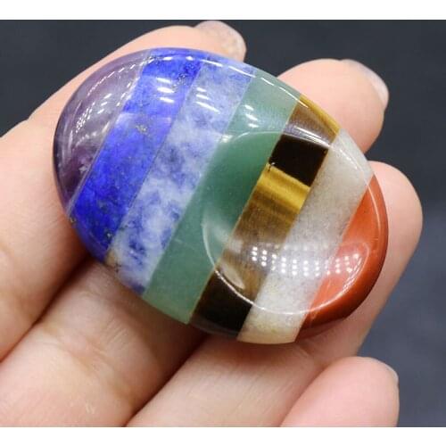 40*30mm Seven Chakra Guasha Plate Thumb stone Beads Pendant Jewelry Pendulum Crystal Meditation Amulet Free Form Druzy Stone
