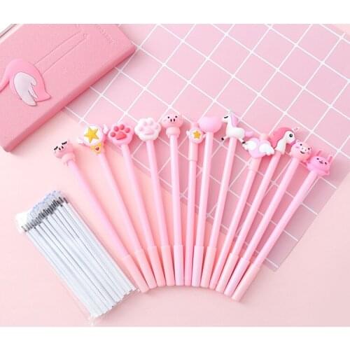 48pcs pens +120pcs ink refill cartoon p unicorn star pig cat gel pen roller signature pen promotion gift school girls favor