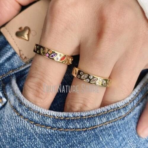 5Pcs RM39083 Jewelry Copper Jewelry Copper Adjustable Ring Gold Plated Gold Plated Natural Irregular Surface Geometric Ring