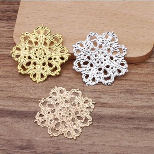BASEHOME 10pcs/lot 42x42mm Copper Filigree Flower Wraps Connectors Flower Motif Charms Pendant for DIY Jewelry Material