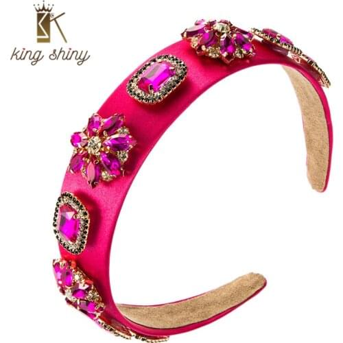 King Shiny Vintage Baroque Colorful Crystal Flower Headband Elegant Sparklr Rhinestone Beaded Hairband Girls Party Tiara Crowns