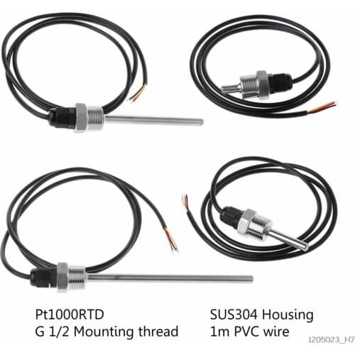 DS18B20 Digital Temperature Sensor G1/2" Thread Probe DIA=7mm 3-core Wire SUS304 New